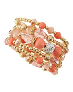 Beaded Crystal Wrap Bracelet, Coral