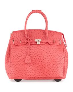 Kendall Ostrich Embossed Rolling Bag, Red