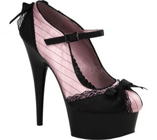 Womens Pleaser Delight 679 2   Baby Pink/Black Satin Ornamented Shoes
