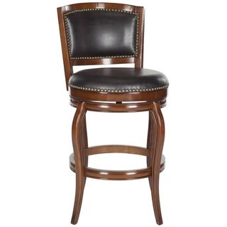 Safavieh Pasquale Walnut/ Brown Seat Bar Stool (Walnut/ Brown SeatIncludes One (1) stoolMaterials Rubberwood, MDF and PU fabricFinish WalnutSeat dimensions 20 inches width and 20 inches depthSeat height 29 inchesDimensions 45 inches high x 24 inches