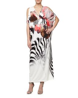 Cold Shoulder Zebra Print Maxi Dress, Sunset Zebra