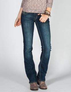 Faux Leather Trim Back Pocket Womens Bootcut Jeans Dark Blast In Size