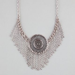 Medallion Chain Fringe Statement Necklace Silver One Size For Women 23