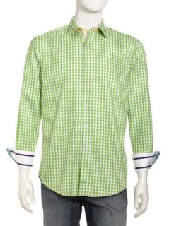 Gingham Sport Shirt, Green/Blue