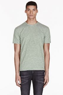 Paul Smith Jeans Green And White Striped T_shirt