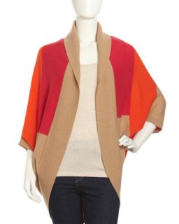 Cashmere Colorblock Circular Cardigan, Tulip/Camel