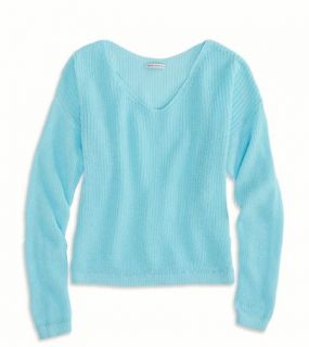 Aqua Key AE Open Knit V Neck Sweater, Womens XS
