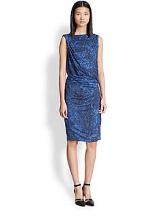 Helmut Lang Printed Sleeveless Jersey Dress   Blue