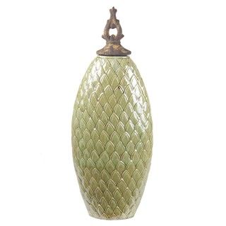 Privilege Green Ceramic Vase With Lid (GreenMaterials CeramicQuantity One (1)Setting IndoorDimensions 25.5 inches high x 10 inches wide x 5 inches deepThis custom made item will ship within 1 10 business days. )