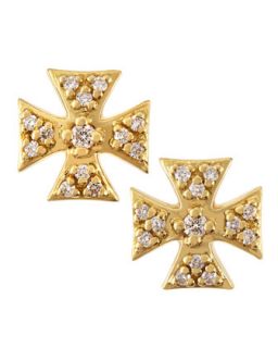 18K Gold Pavï¿½ Diamond Maltese Cross Earrings
