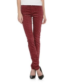 Sophia Skinny Velvet Jeans, Red Floral