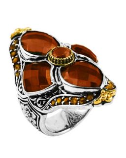 Sterling Silver & 18 Karat Gold Flower Cognac & Citrine Ring, Size 7
