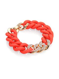 ABS by Allen Schwartz Jewelry Silicone Pave Chain Link BraceletRed   Gold Red