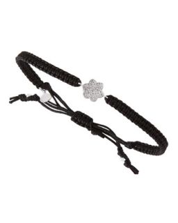 Crystal Flower Metallic Cord Bracelet, Black