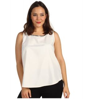 Kenneth Cole New York Plus Size Embellished Poly Charm Tank Womens Sleeveless (White)