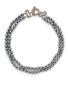 Two Fab Bead & Crystal Toggle Necklace   Grey