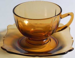 New Martinsville 44 Amber Cup and Saucer Set   Line #44, Square, Amber