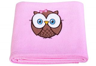 Look Whoos 1 Pink Applique Fleece Blanket