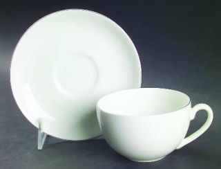 Crate & Barrel China Platinum Line Flat Cup & Saucer Set, Fine China Dinnerware