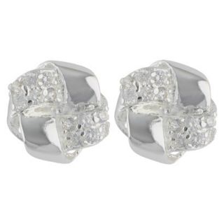 Womens Silver Plated Button Earrings Knot with Pave Cubic Zirconia  