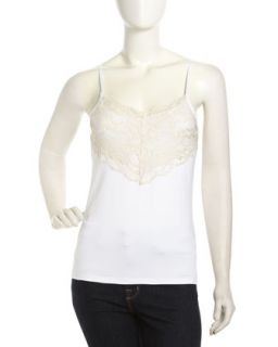 Lace Overlay Jersey Camisole, Cream/White