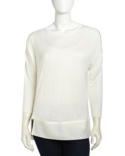 Mix Knit Stretch Pullover, Ivory