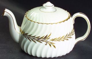 Minton Golden Symphony Teapot & Lid, Fine China Dinnerware   Gold Leaves, Cream