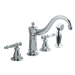 Kohler K 158 4 cp Polished Chrome Antique Kitchen Sink Faucet With Sidespray And Lever Handles