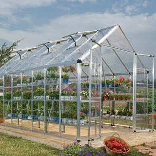 Palram Silver 8x16 foot Snap And Grow Greenhouse (Silver Materials Polycarbonate Panels, double wall, rust resistance aluminum frame, galvanized steel baseWeatherproof UV protection 90 percent light transmission and 99.9 percent blocking of UV rays Door