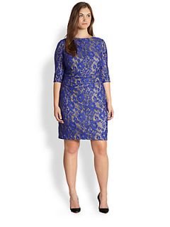 Kay Unger, Sizes 14 24 Embroidered Lace Dress   Blue