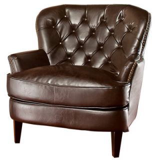Home Loft Concept Peyton Tufted Leather Club Chair in Brown W7431129