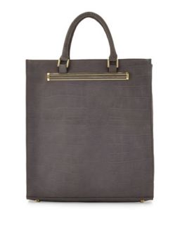 Croc Embossed North South Shopper Tote, Pewter