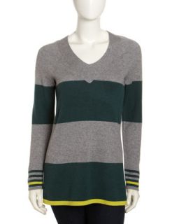 V Neck Striped Cashmere Sweater