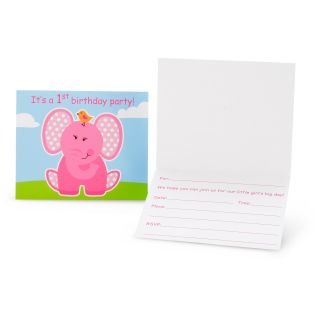 Pink Elephants 1st Birthday Invitations