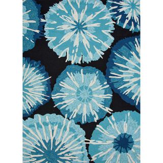 Hand hooked Indoor/ Outdoor Abstract Pattern Blue Area Rug (5 X 76)