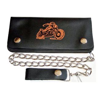 Hollywood Tag True Biker Black Leather Bi fold Chain Wallet