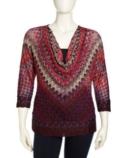 Long Sleeve Draped Tapestry Lace Weave Blouse, Womens