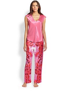 Oscar de la Renta Sleepwear Floral Print Silk Satin Pajama Set   Pink Floral