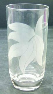 Unknown Crystal Unk462 Highball Glass   Gray Cut/Frosted Leaf Design On Bowl