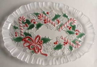 Mikasa Festive Wreath Canape Tray   Clear,Red&Green,Holly,Candycanes,Ribbon