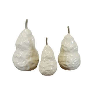 White Ceramic Pears (set Of 3) (Large pear measures 5.5 inches round x 10.5 inches high; Middle pear measures 5 inches round x 9 inches high; Small pear measures 4 inches round x 6.5 inches highFor decorative purposes only.  CeramicSize Large pear measur
