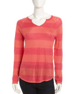 Nora Pullover Stripe Sweater, Pink/Coral