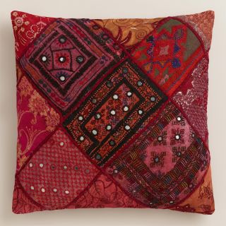 Red Sari Patchwork Throw Pillow   World Market