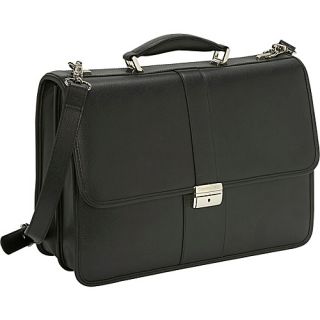 Leather Flapover Briefcase   Black