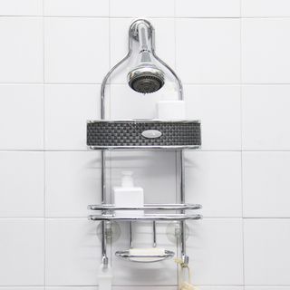 Samsonite Chrome Steel Shower Caddy (Chrome/satin mistMaterials SteelQuantity One (1) shower caddySetting IndoorDimensions 22.25 inches high x 10.5 inches wide x 4 inches deep )