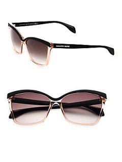 Alexander McQueen Bold Brow Rectangle Sunglasses   Black