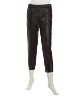 Leather and Twill Cropped Track Pants