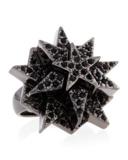 Pave Layered Star Ring, Black, Size 6