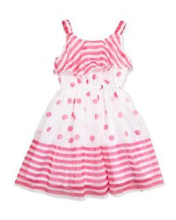 Polka Dot/Stripe Chiffon Dress, Pink/White, 4 6X