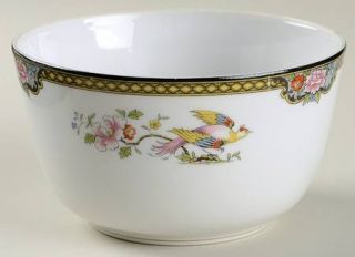 Noritake Pheasant Cranberry Bowl, Fine China Dinnerware   Black & Yellow Edge,Bi